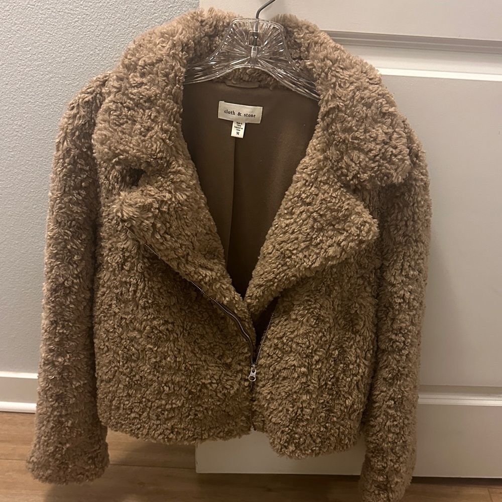 Cloth & Stone Brown Teddy bomber jacket  with loads of style